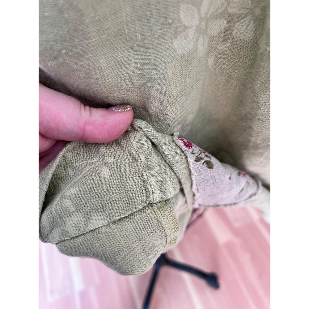 Vintage Linen Pistachio Green Patchwork Dress‎ Lagenlook - Picture 8 of 9